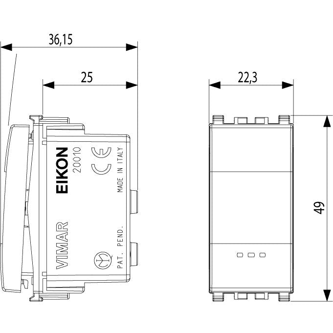 Vimar Eikon 1P NC Push Button, 10A, 250V, Lightable, Replaceable Button, IP40 — Quality Boat Parts