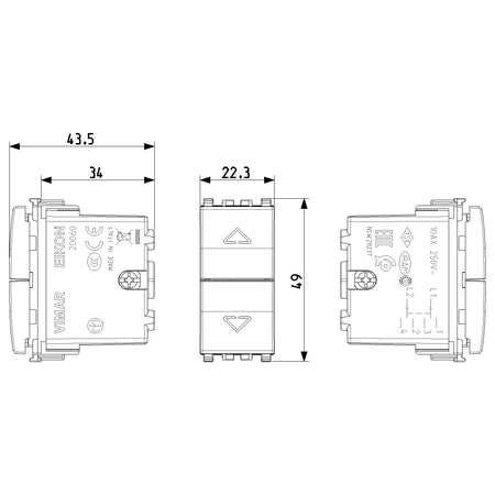 Vimar Eikon 2-Way Switch, 2P 10AX, 250V, 6 Terminals, Central OFF — Quality Boat Parts