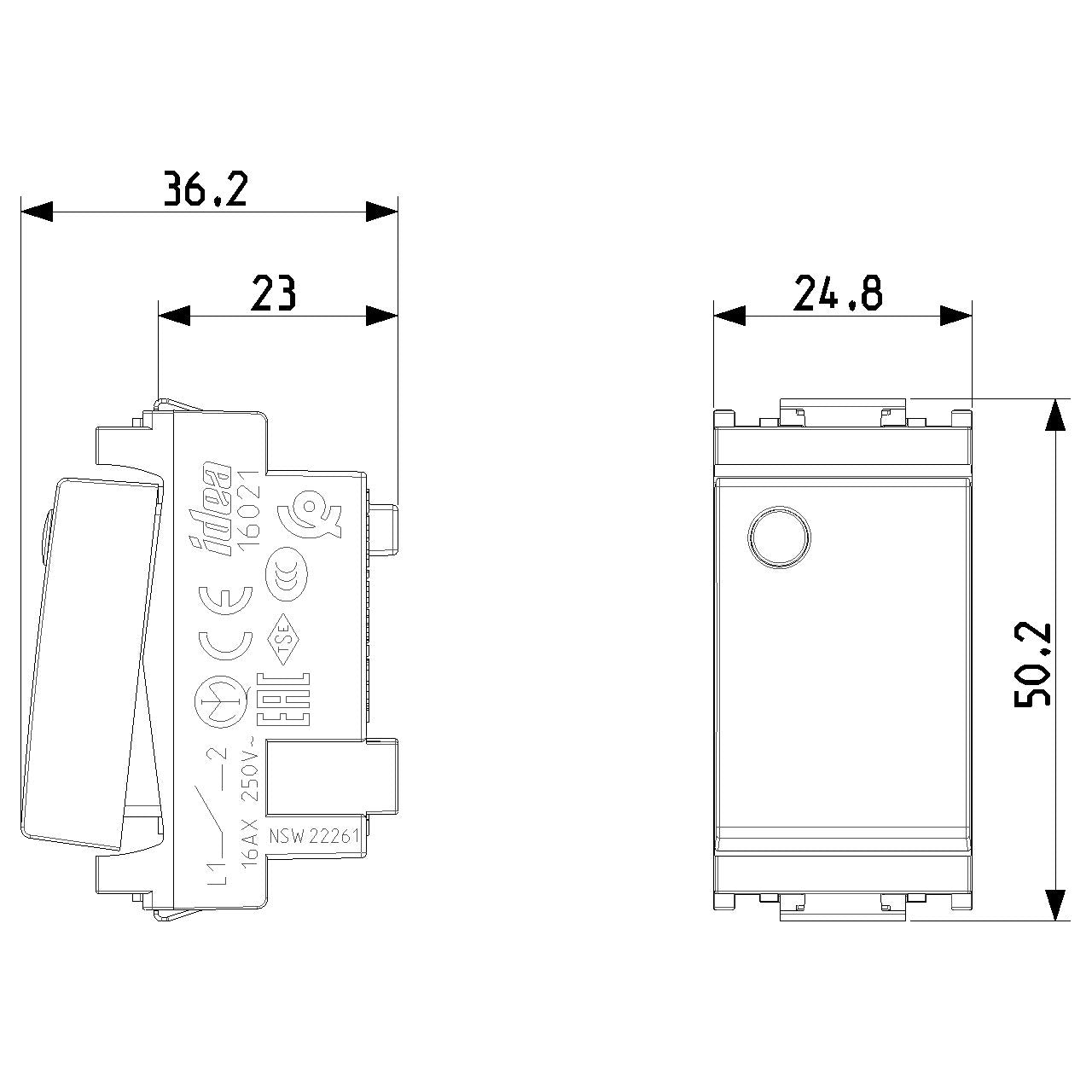 Vimar Idea 1-Way Rocker Switch, 1P 16AX 250V, Luminous, IP40 — Quality Boat Parts