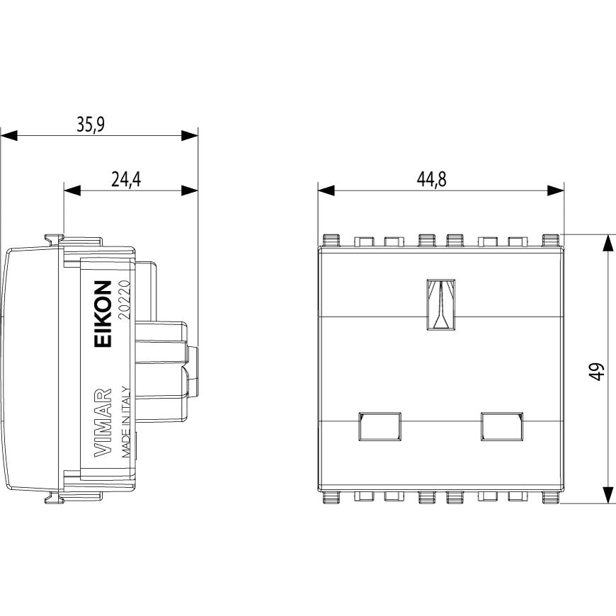 Vimar Eikon English SICURY Socket Outlet, 2P+E, 13A, 250V, 2 Module, IP20 — Quality Boat Parts