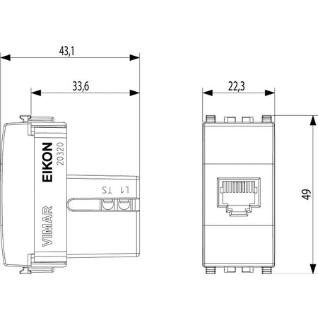 Vimar Eikon RJ11 Phone Jack 6/4, 1-Module, Screw Terminals, IP20, Flush-Mount — Quality Boat Parts