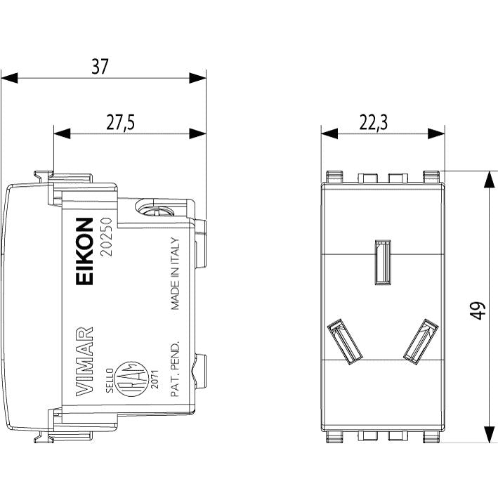 Vimar Eikon Argentinian SICURY Socket Outlet, 2P+E, 10A, 250V, Flush Mount — Quality Boat Parts
