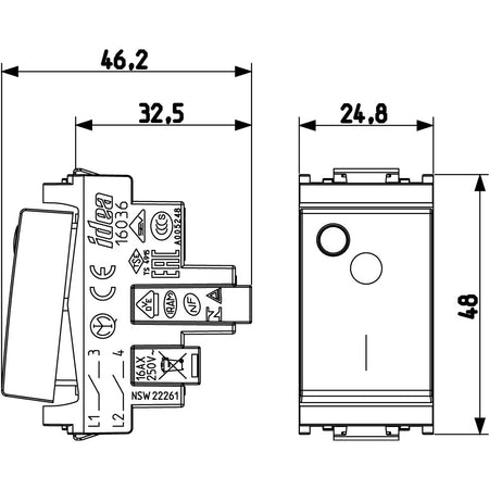 Vimar Idea 2P 1-Way Luminous Switch, For Signalling Unit, 16AX, 250V, IP40 — Quality Boat Parts