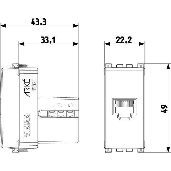 Vimar Arké RJ12 Phone Jack, 6-Position 6-Conductor, Screw Terminals — Quality Boat Parts