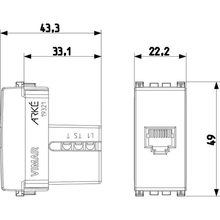 Vimar Arké RJ12 Phone Jack, 6-Position 6-Conductor, Screw Terminals — Quality Boat Parts