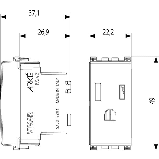 Vimar Arké SICURY Socket Outlet, 2P+E, 15A, 127V, American and Saudi Arabian Standards — Quality Boat Parts