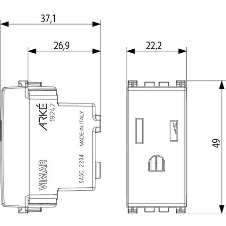 Vimar Arké SICURY Socket Outlet, 2P+E, 15A, 127V, American and Saudi Arabian Standards — Quality Boat Parts
