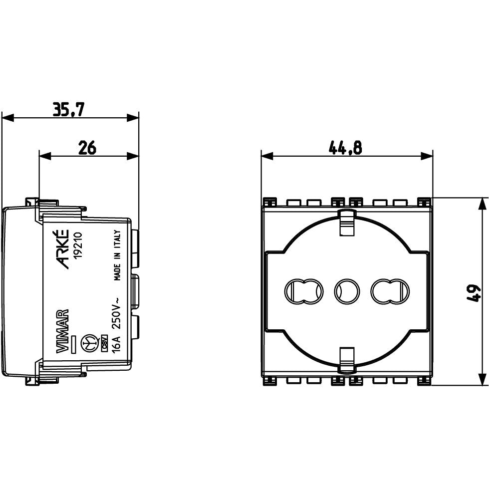 Vimar Arké SICURY Universal Socket Outlet, Italian Standard P40, 2P+E, 16A 250V — Quality Boat Parts