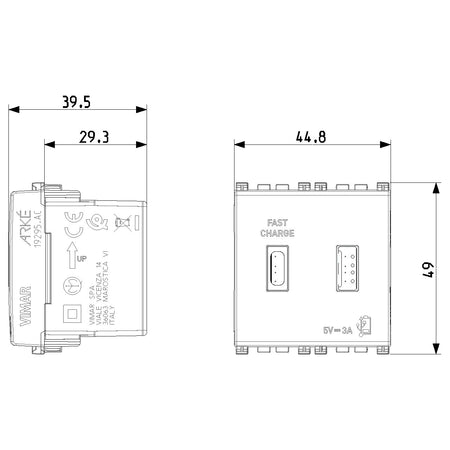 Vimar Arké USB Charging Outlet, 5V, 2 Modules, 50/60 Hz — Quality Boat Parts
