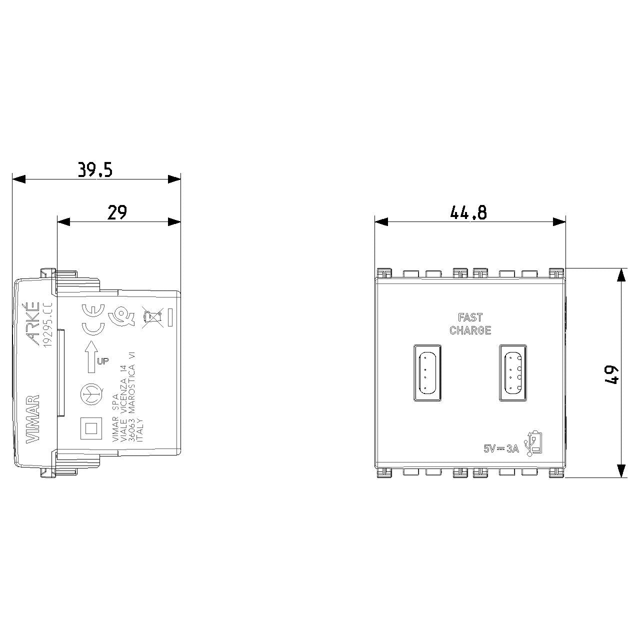 Vimar Arké USB Charging Outlet, 5V, 2 Modules, 50/60 Hz — Quality Boat Parts