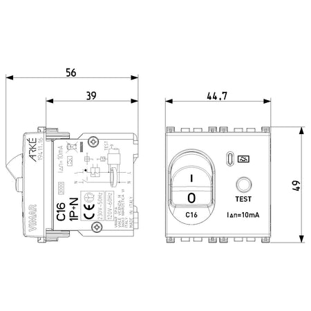 Vimar Arké RCBO, 1P+N, 120-230V, 50/60 Hz, 2 Modules, IP40 — Quality Boat Parts