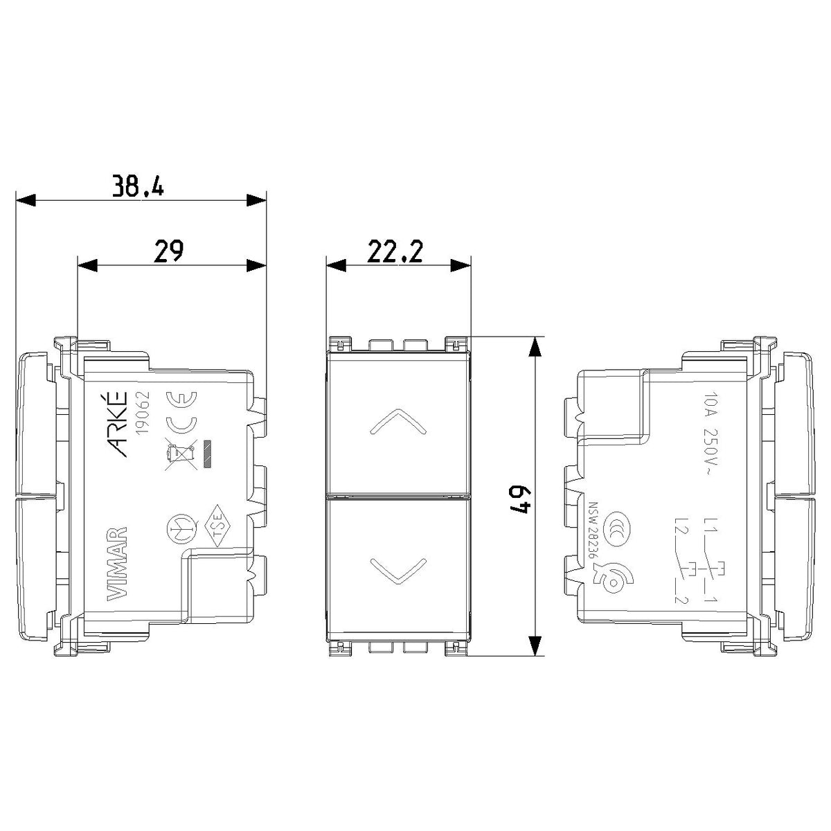 Vimar Arké Two Interlocked Push Buttons, 10A 250V, IP40, Directional Arrows — Quality Boat Parts