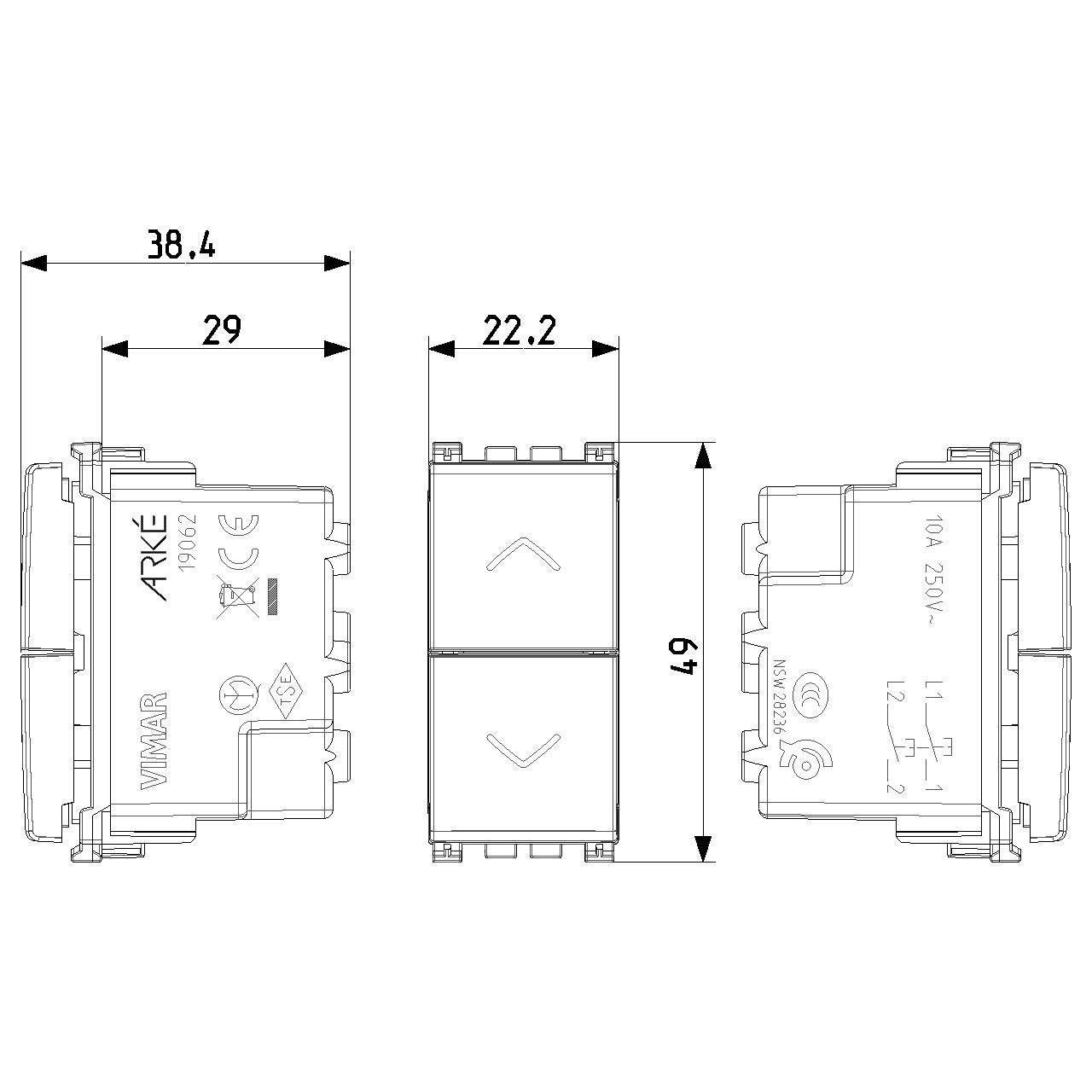 Vimar Arké Two Interlocked Push Buttons, 10A 250V, IP40, Directional Arrows — Quality Boat Parts