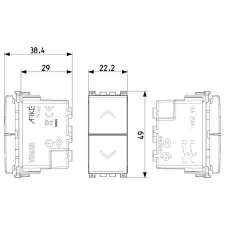 Vimar Arké Two Interlocked Push Buttons, 10A 250V, IP40, Directional Arrows — Quality Boat Parts
