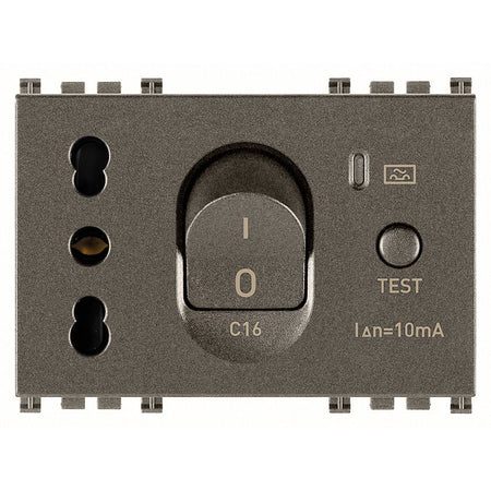 Vimar Arké SICURY Socket Outlet with C16 RCBO, 16A, 250V, Italian Standard P17/11, 3 Modules — Quality Boat Parts