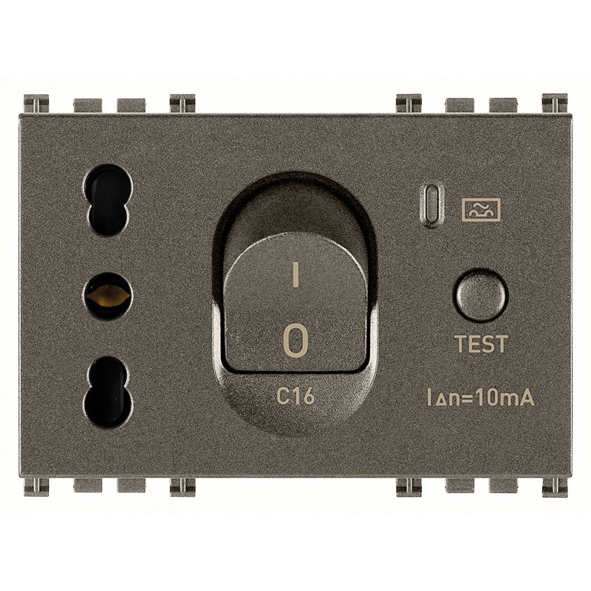 Vimar Arké SICURY Socket Outlet with C16 RCBO, 16A, 250V, Italian Standard P17/11, 3 Modules — Quality Boat Parts