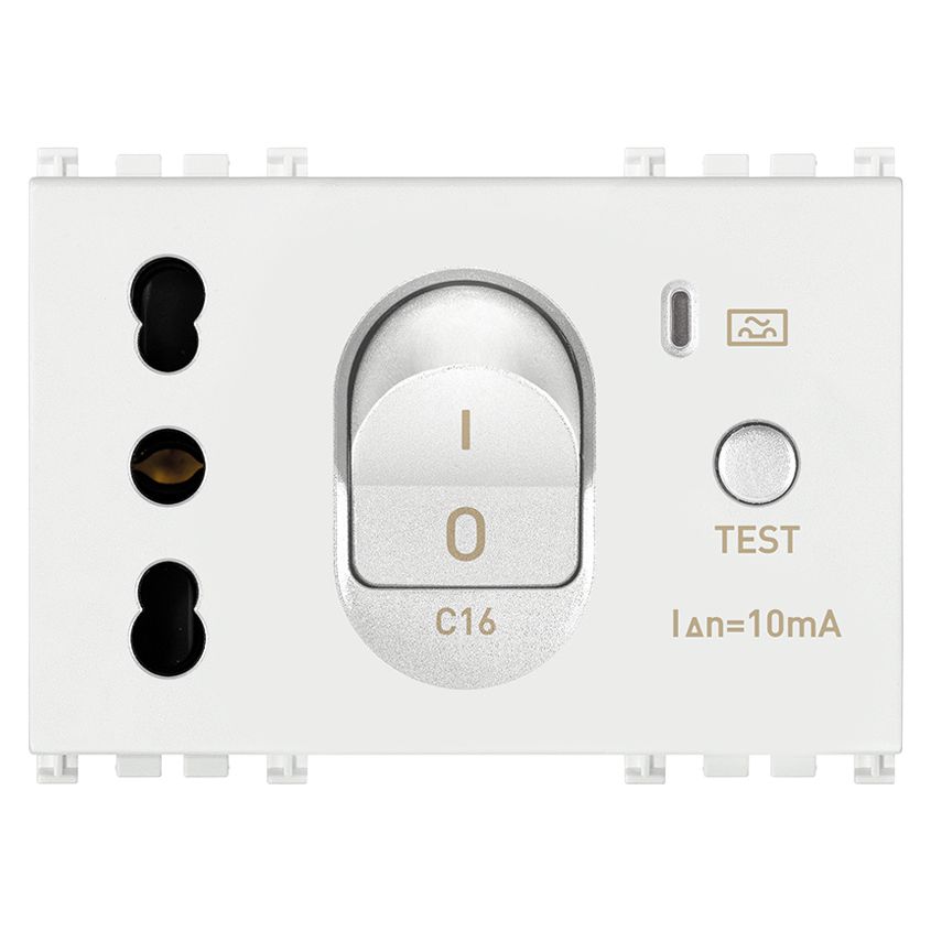 Vimar Arké SICURY Socket Outlet with C16 RCBO, 16A, 250V, Italian Standard P17/11, 3 Modules — Quality Boat Parts