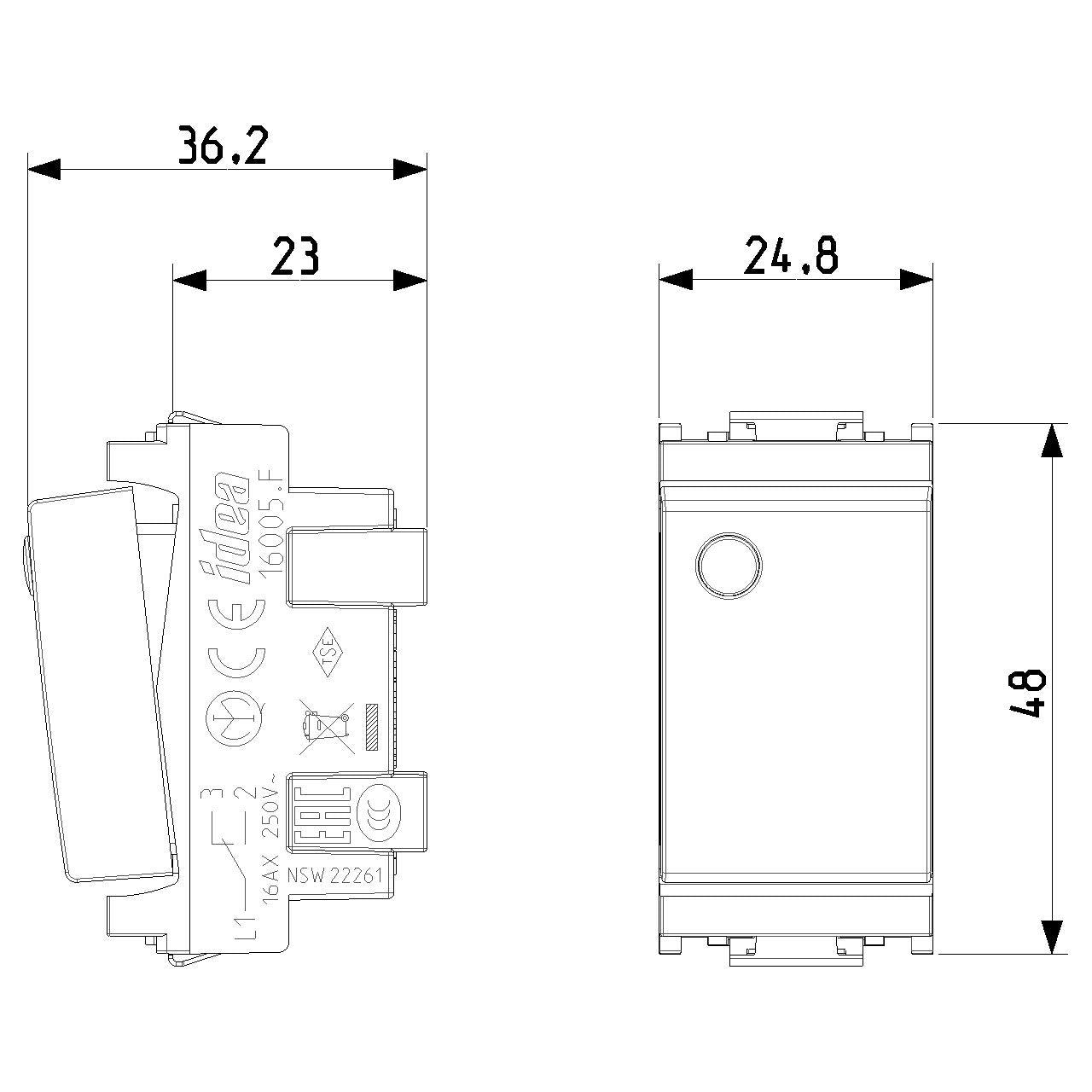 Vimar Idea 2-Way Rocker Switch, 1P 16AX, 250V, IP40 — Quality Boat Parts