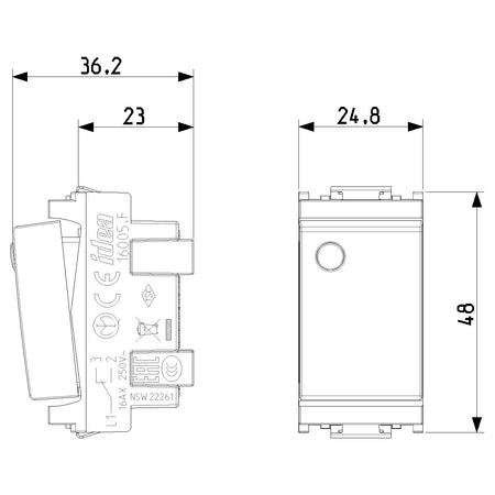 Vimar Idea 2-Way Rocker Switch, 1P 16AX, 250V, IP40 — Quality Boat Parts
