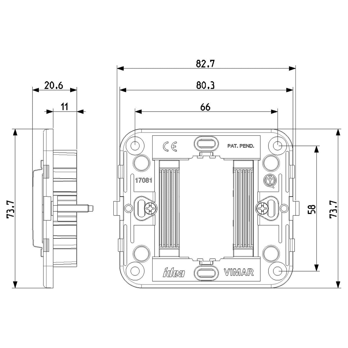 Vimar Idea 1-Module Mounting Frame, Grooved Front, Claws, Ø60 mm — Quality Boat Parts