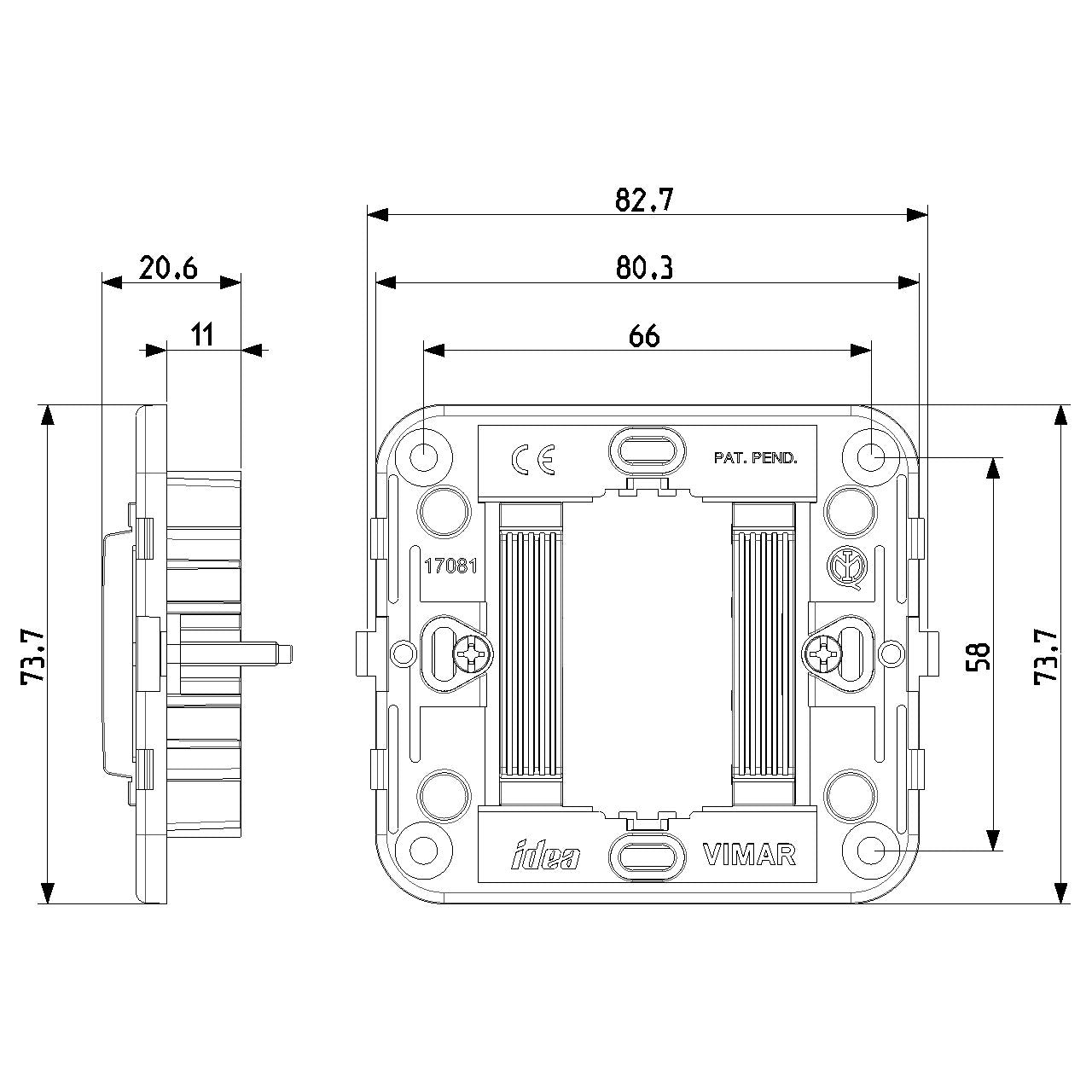 Vimar Idea 1-Module Mounting Frame, Grooved Front, Claws, Ø60 mm — Quality Boat Parts