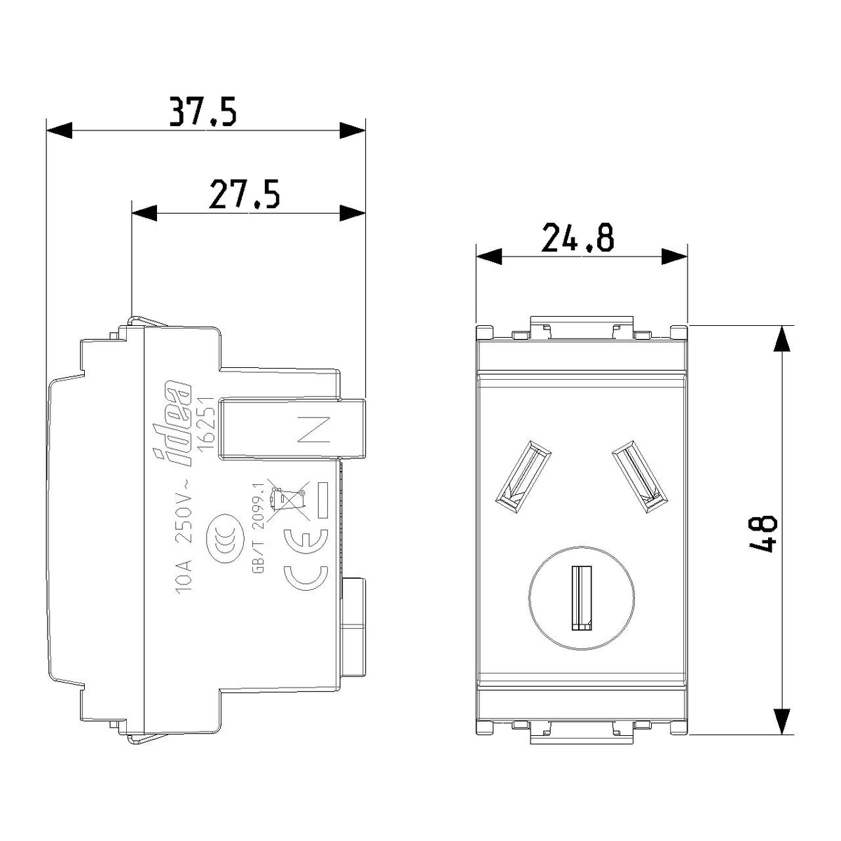 Vimar Idea SICURY Chinese Standard Socket Outlet, 2P+E, 10A 250V, IP20 — Quality Boat Parts
