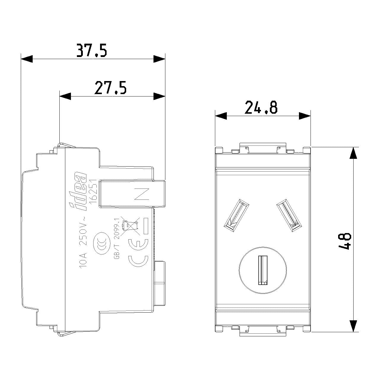 Vimar Idea SICURY Chinese Standard Socket Outlet, 2P+E, 10A 250V, IP20 — Quality Boat Parts