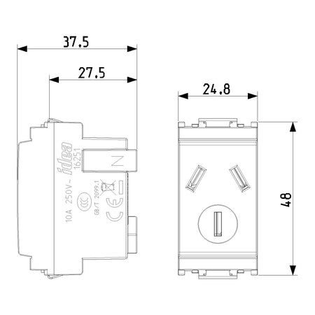 Vimar Idea SICURY Chinese Standard Socket Outlet, 2P+E, 10A 250V, IP20 — Quality Boat Parts