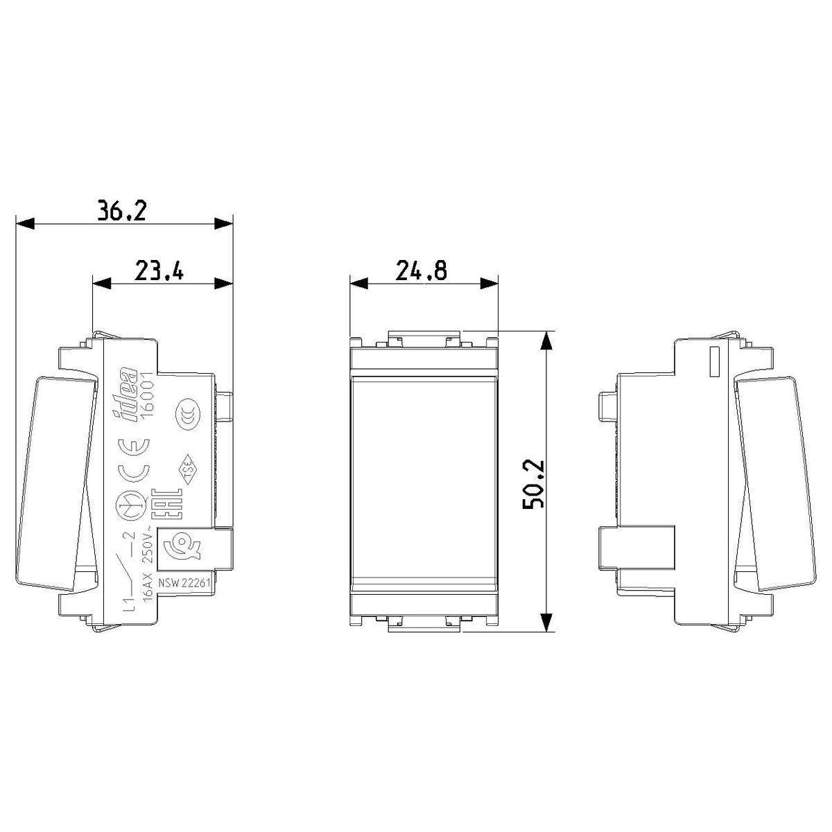 Vimar Idea 1-Way Rocker Switch, 1P 16 AX 250V, IP40, 1-Module — Quality Boat Parts