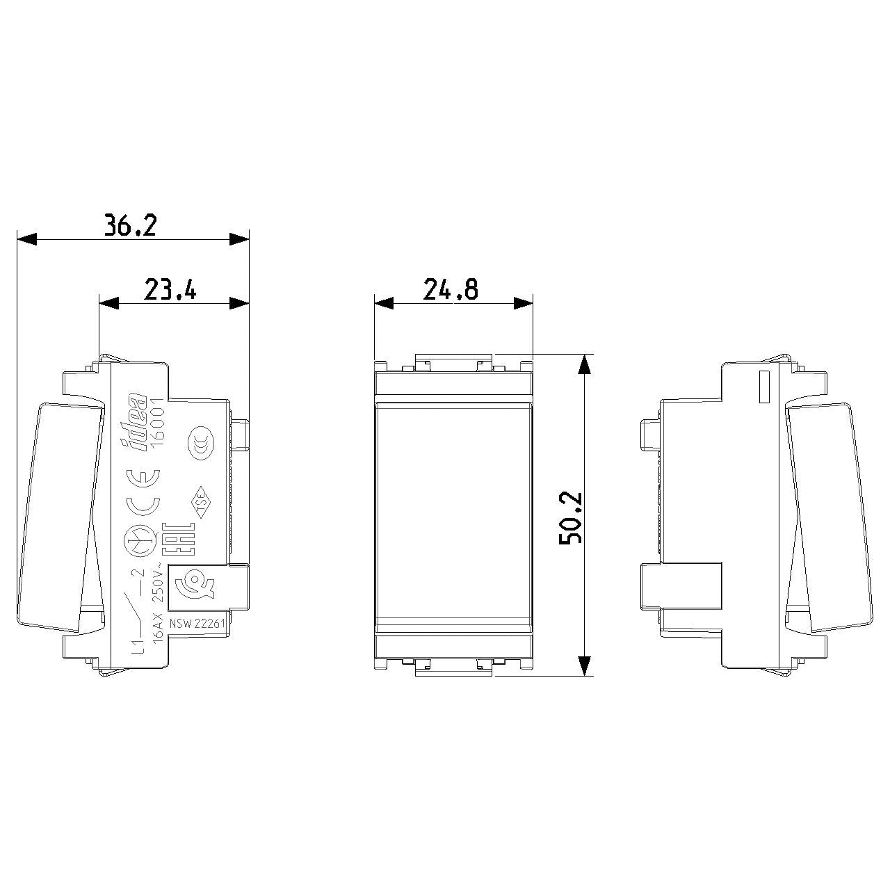 Vimar Idea 1-Way Rocker Switch, 1P 16 AX 250V, IP40, 1-Module — Quality Boat Parts