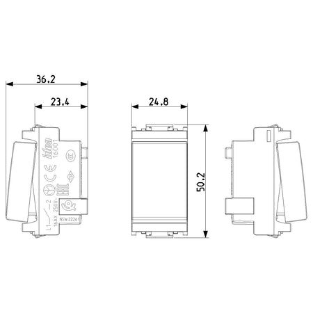 Vimar Idea 1-Way Rocker Switch, 1P 16 AX 250V, IP40, 1-Module — Quality Boat Parts