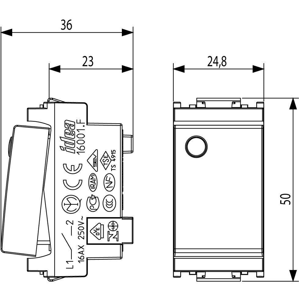 Vimar Idea 1-Way Rocker Switch, 1P 16 AX 250V, IP40, 1-Module — Quality Boat Parts