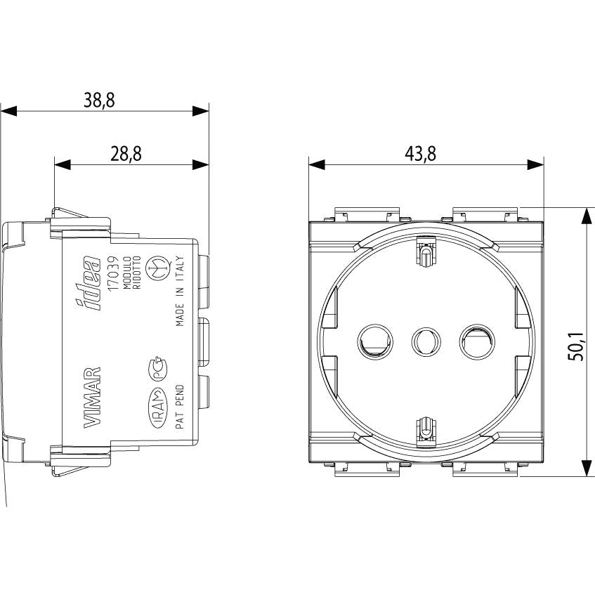 Vimar Idea SICURY Italian P30 Socket Outlet, 2P+E, 16A 250V, 2-Module, IP20 — Quality Boat Parts