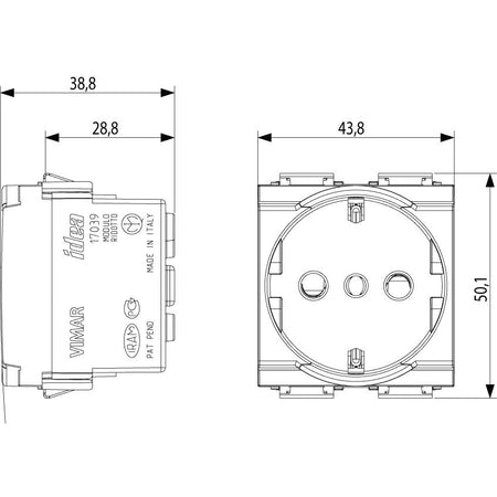Vimar Idea SICURY Italian P30 Socket Outlet, 2P+E, 16A 250V, 2-Module, IP20 — Quality Boat Parts
