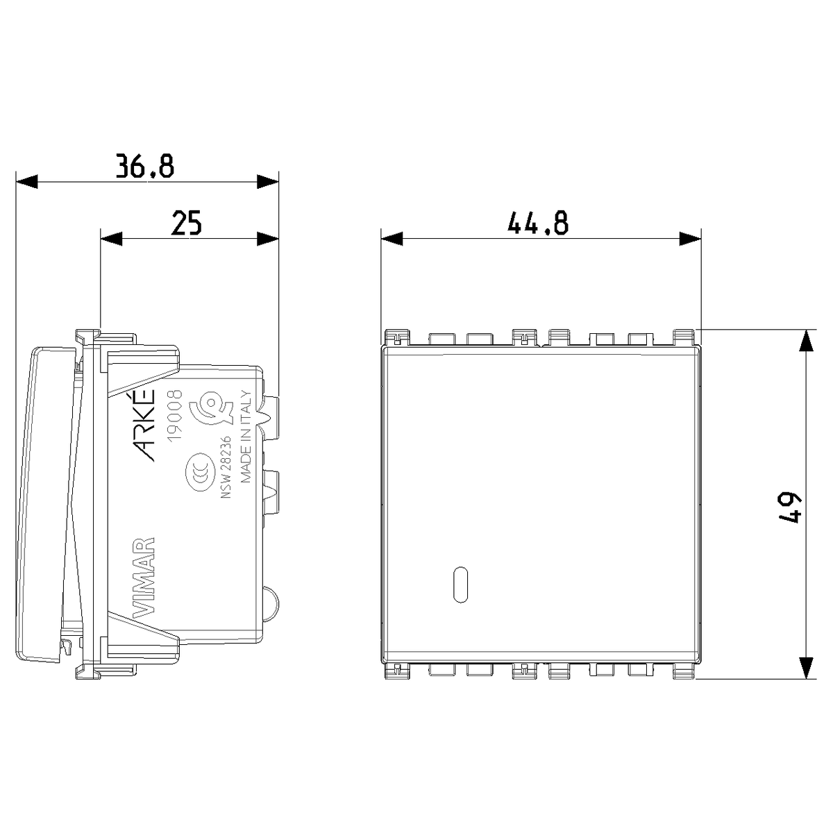 Vimar Arké Push Button, 1P NO, 10A 250V~, Lightable, IP40 — Quality Boat Parts