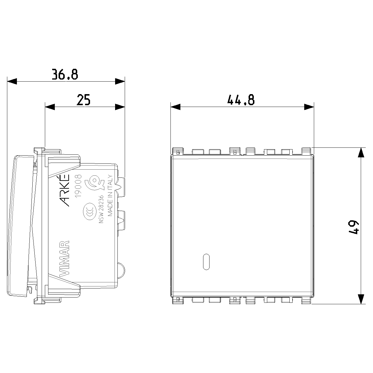 Vimar Arké Push Button, 1P NO, 10A 250V~, Lightable, IP40 — Quality Boat Parts