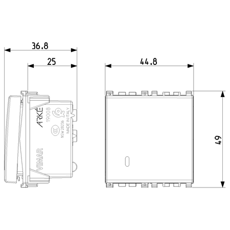 Vimar Arké Push Button, 1P NO, 10A 250V~, Lightable, IP40 — Quality Boat Parts
