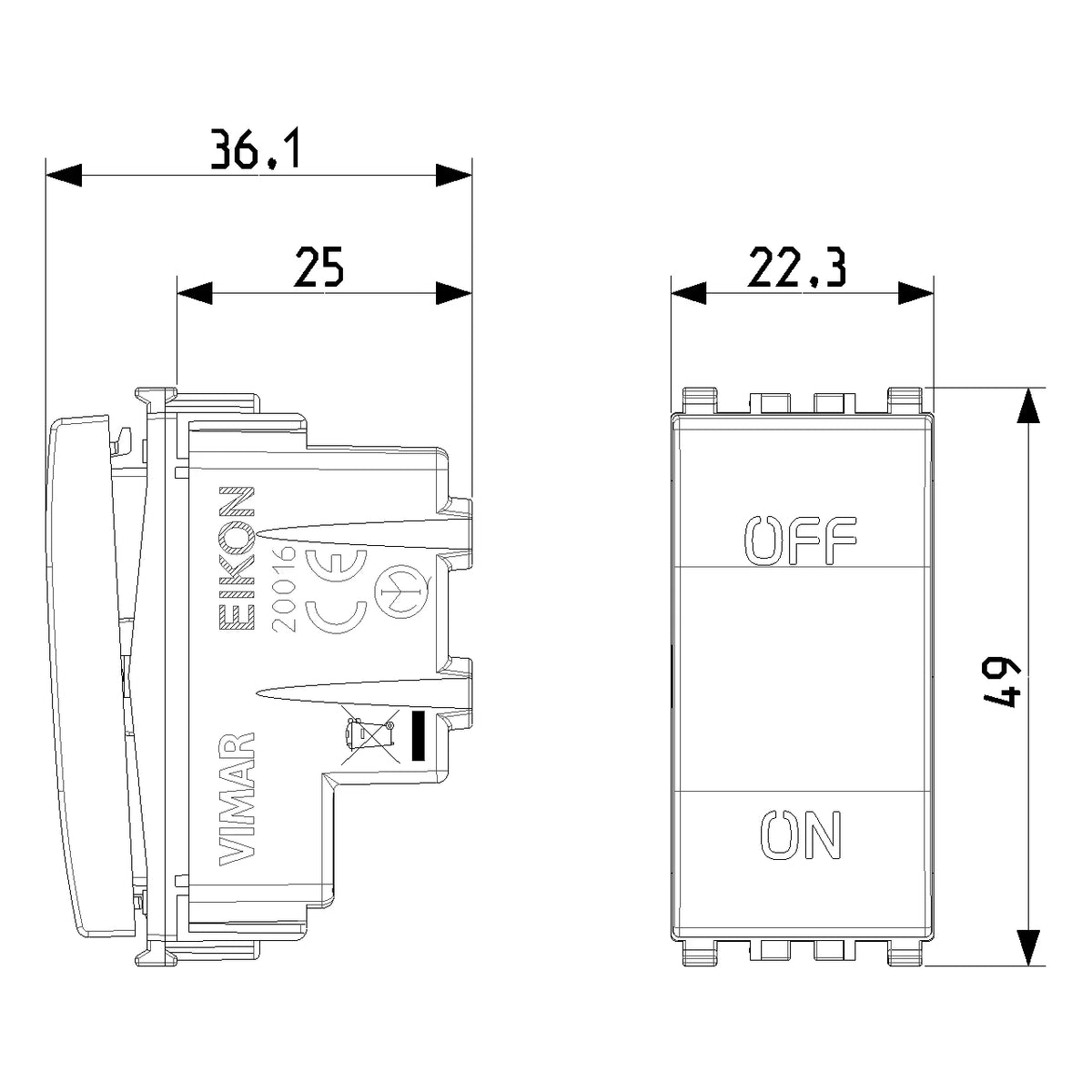 Vimar Eikon 2P 1-Way Switch, 20AX, 250V, IP40, Lightable — Quality Boat Parts