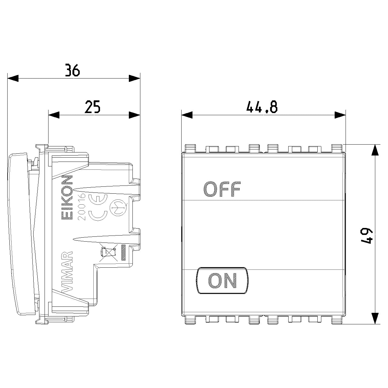 Vimar Eikon 2P 1-Way Switch, 20AX, 250V, IP40, Lightable — Quality Boat Parts