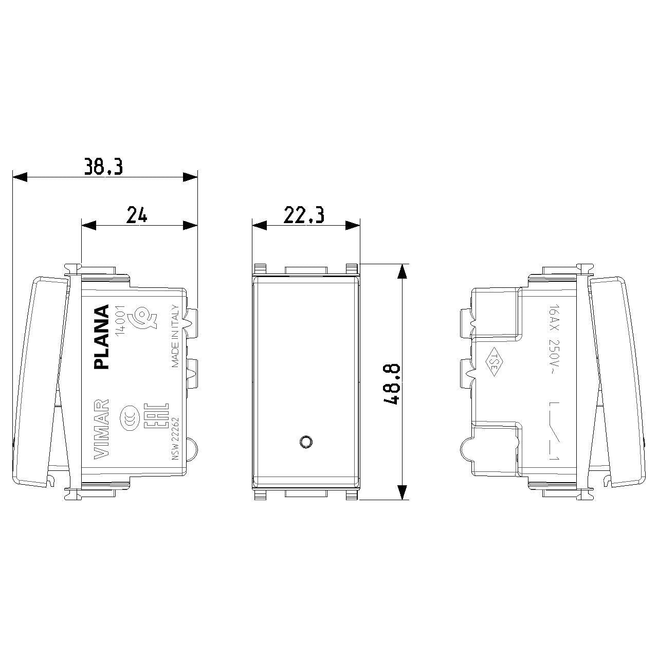 Vimar Plana 1P 16AX 1-Way Switch, 250V, IP40, Flush Mount — Quality Boat Parts