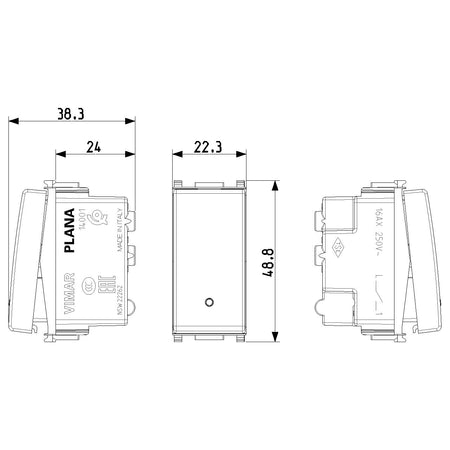 Vimar Plana 1P 16AX 1-Way Switch, 250V, IP40, Flush Mount — Quality Boat Parts