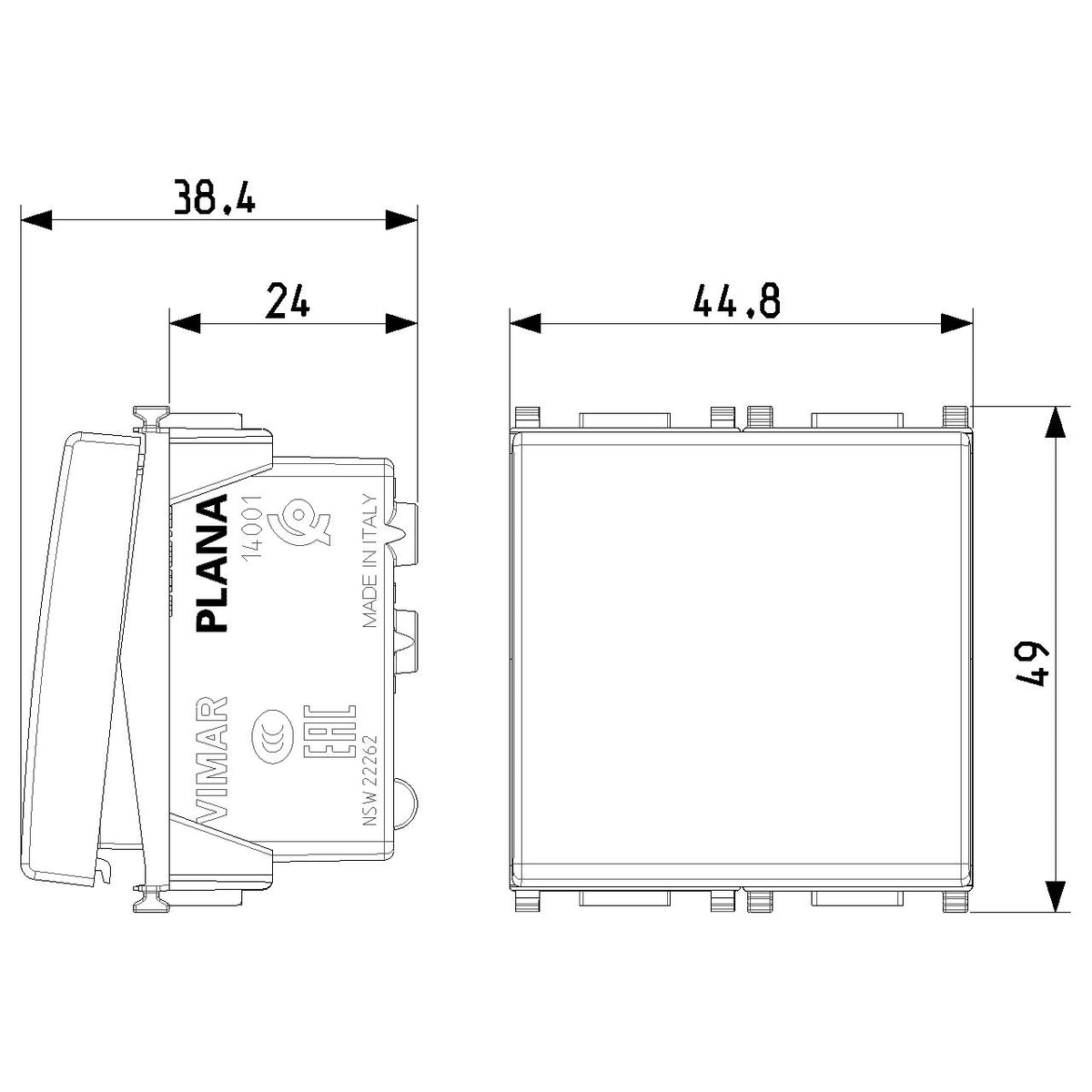 Vimar Plana 1P 16AX 1-Way Switch, 250V, IP40, Flush Mount — Quality Boat Parts
