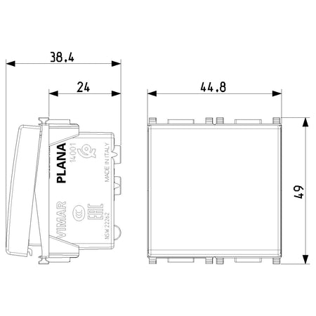 Vimar Plana 1P 16AX 1-Way Switch, 250V, IP40, Flush Mount — Quality Boat Parts