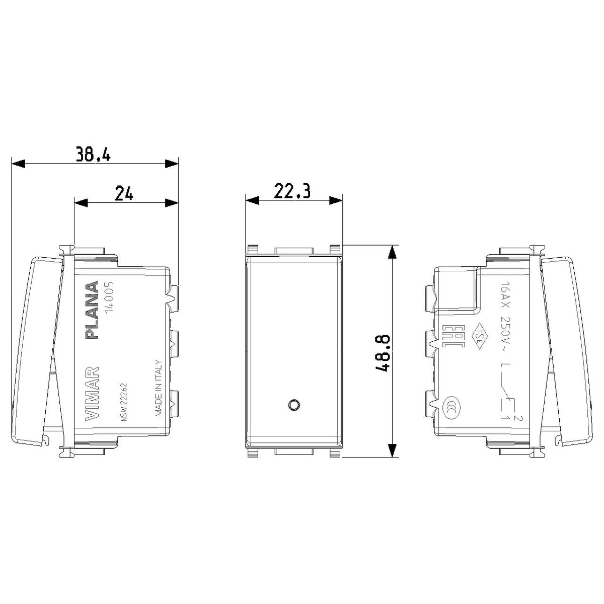 Vimar Plana 1P 16AX 2-Way Switch, 250V, IP40, Optional LED Lighting — Quality Boat Parts
