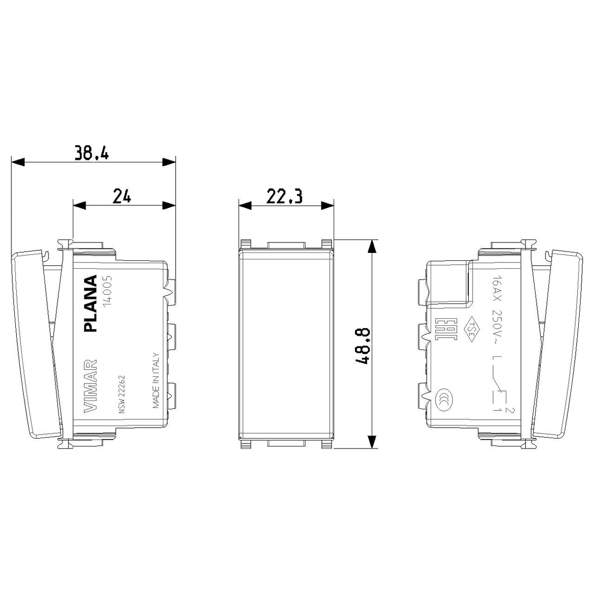 Vimar Plana 1P 16AX 2-Way Switch, 250V, IP40, Optional LED Lighting — Quality Boat Parts