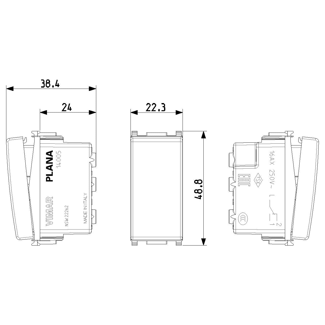 Vimar Plana 1P 16AX 2-Way Switch, 250V, IP40, Optional LED Lighting — Quality Boat Parts