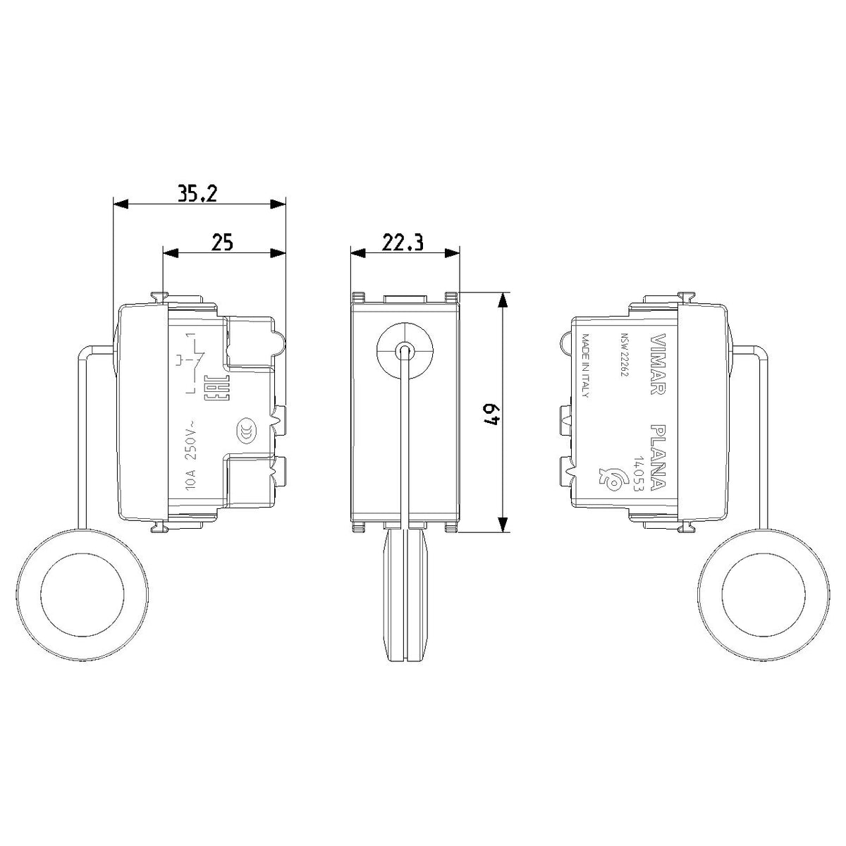 Vimar Plana Cord-Operated Push Button, 1P NC, 10A, 250V, IP40 — Quality Boat Parts