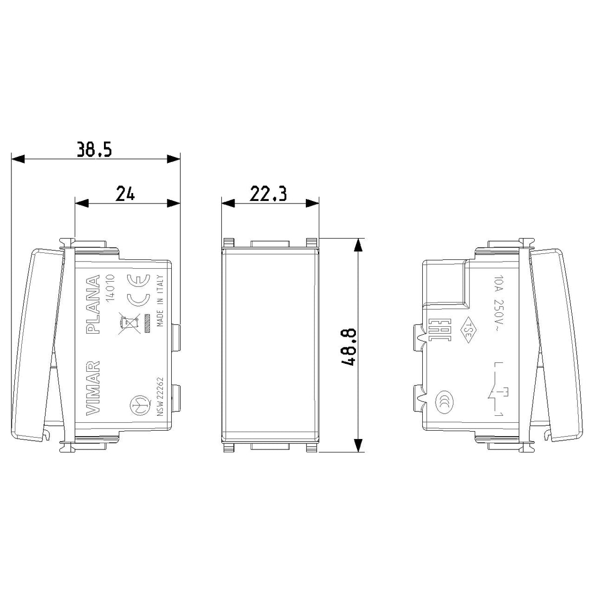 Vimar Plana 1P NC Push Button, 10A, 250V, Lightable, Flush Mount — Quality Boat Parts