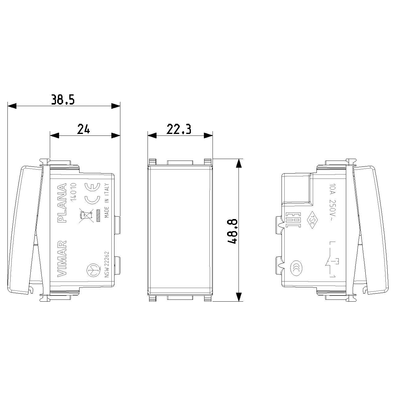 Vimar Plana 1P NC Push Button, 10A, 250V, Lightable, Flush Mount — Quality Boat Parts