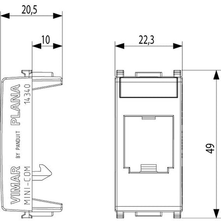 Vimar Plana MINI-COM Panduit Adaptor, Label Space, 22.3 x 49 x 20.5 mm — Quality Boat Parts